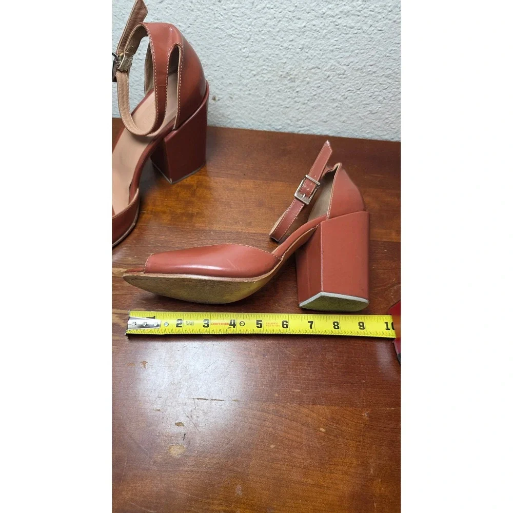 Rachel Comey Peep Toe Block Heel Sandals Womens 8 Brown‎ Leather Ankle Strap